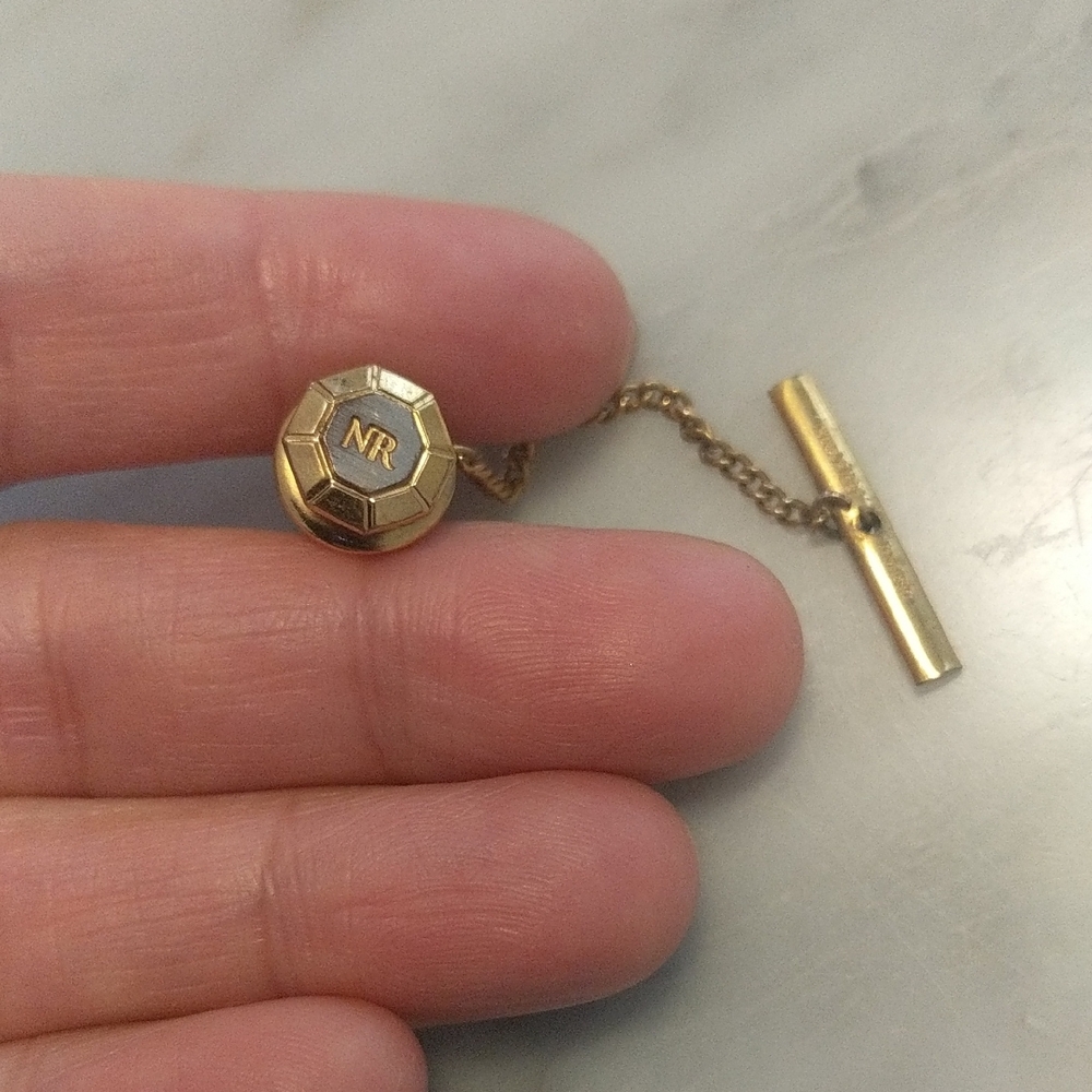 Vintage Nina Ricci Gold-Tone Tie Tack With "NR" Initials